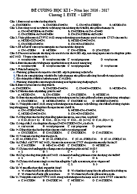 Đề cương học kỳ I môn Hóa học 12  Năm học 2016-2017